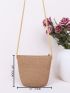 Mini Bow & Faux Pearl Decor Straw Bag