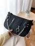 Zipper & Chain Decor Baguette Bag