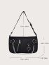 Zipper & Chain Decor Baguette Bag