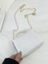 Mini Crocodile Embossed Faux Pearl Decor Square Bag