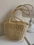 Drawstring Decor Straw Bag