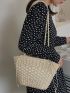 Drawstring Decor Straw Bag