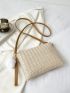 Minimalist Flap Straw Bag With Pom Pom Bag Charm