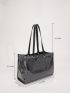 Artificial Patent Eyelet Detail Leather Shoulder Tote Bag