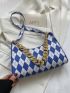 Argyle Pattern Two Tone Chain Baguette Bag