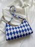 Argyle Pattern Two Tone Chain Baguette Bag