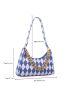 Argyle Pattern Two Tone Chain Baguette Bag