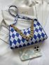 Argyle Pattern Two Tone Chain Baguette Bag