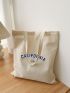 Letter Graphic Canvas Shopper Bag