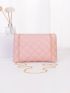 Quilted Pattern Flap Chain Square Bag