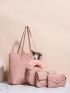 4pcs Twilly Scarf Decor Quilted Pattern Shoulder Tote Bag Set