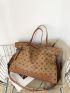 Geometric & Letter Graphic Studded Decor Large Capacity Top Handle Bag