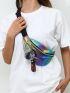 Holographic Rainbow Print Fanny Pack With Bag Charm