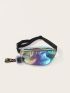 Holographic Rainbow Print Fanny Pack With Bag Charm