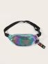 Holographic Rainbow Print Fanny Pack With Bag Charm