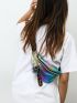 Holographic Rainbow Print Fanny Pack With Bag Charm