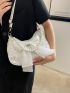 Bow & Faux Pearl Decor Baguette Bag