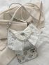 Bow & Faux Pearl Decor Baguette Bag