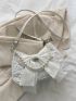 Bow & Faux Pearl Decor Baguette Bag