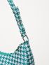 Houndstooth Zipper Baguette Bag