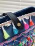 Bead & Tassel Decor Shoulder Tote Bag