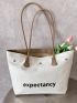 Letter Graphic Large Capacity Canvas Shopper Bag