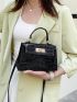 Mini Crocodile Embossed Twist Lock Top Handle Flap Square Bag