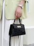 Mini Crocodile Embossed Twist Lock Top Handle Flap Square Bag