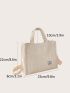Letter Patch Corduroy Tote Bag, Casual Shoulder Bag Retro Style Crossbody Bag With Double Handle