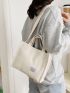 Letter Patch Corduroy Tote Bag, Casual Shoulder Bag Retro Style Crossbody Bag With Double Handle