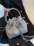 Mini Rhinestone Fringe Decor Eyelet Detail Drawstring Design Bucket Bag