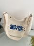 Medium Letter Print Hobo Bag Unisex Style