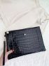 Crocodile Embossed Button Decor Square Bag