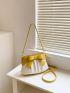 Two Tone Bow Decor Ruched Bag