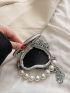 Mini Faux Pearl Beaded Metallic Heart Shaped Chain Novelty Bag