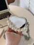 Mini Faux Pearl Beaded Metallic Heart Shaped Chain Novelty Bag
