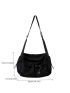 Drawstring Detail Large Capacity Crossbody Bag With Bag Charm