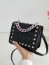 Mini Quilted Chain & Faux Pearl Decor Flap Square Bag