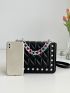 Mini Quilted Chain & Faux Pearl Decor Flap Square Bag