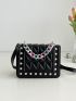 Mini Quilted Chain & Faux Pearl Decor Flap Square Bag