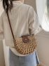 Snap Button Straw Bag