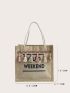 Letter Graphic Tassel Decor Square Bag With Purse