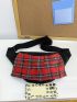 Plaid Print Pleated Detail Fanny Pack