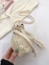 Mini Floral Embroidered Drawstring Design Straw Bag