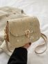 Mini Floral Embroidered Metal Lock Flap Straw Bag