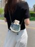 Mini Floral Pattern Faux Pearl Decor Bucket Bag