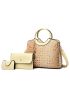 3pcs Crocodile Embossed Top Handle Bag Set With Bag Charm