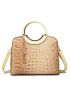 3pcs Crocodile Embossed Top Handle Bag Set With Bag Charm