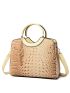 3pcs Crocodile Embossed Top Handle Bag Set With Bag Charm