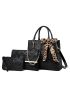 3pcs Twilly Scarf Decor Top Handle Bag Set